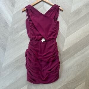 Keepsake The Label Ruched Chiffon Cutout Open Back Crossover Mini Dress S Small